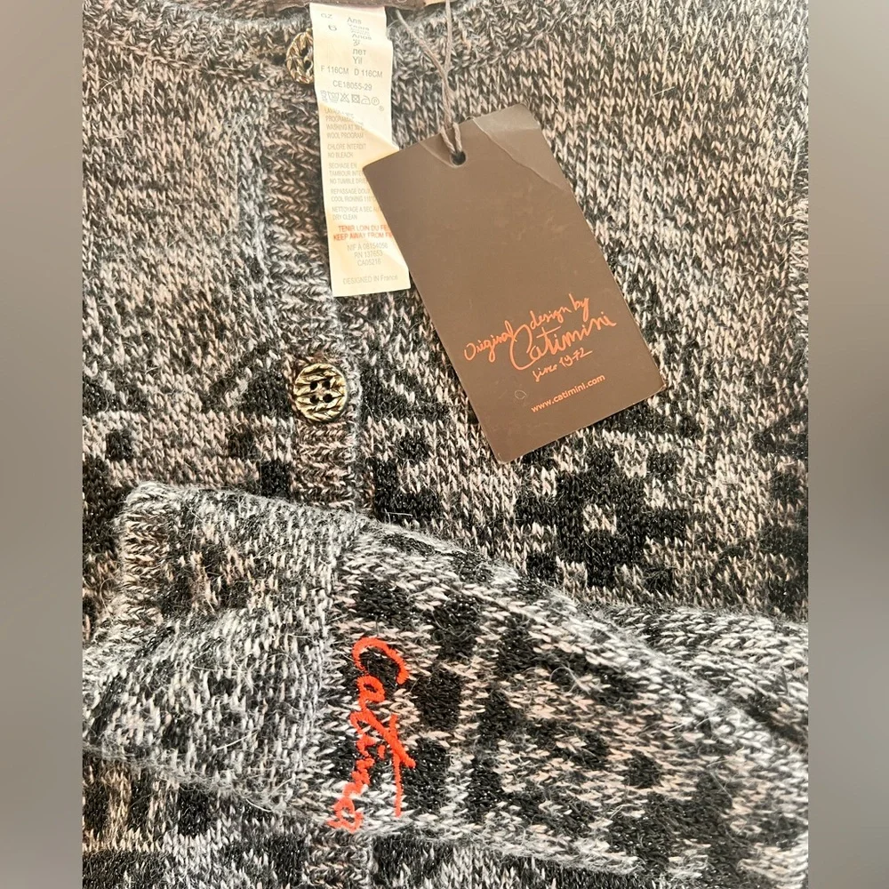 NWT $122 Catimini France Cardigan Sweater Girls Size 6 black gray - Picture 7 of 10